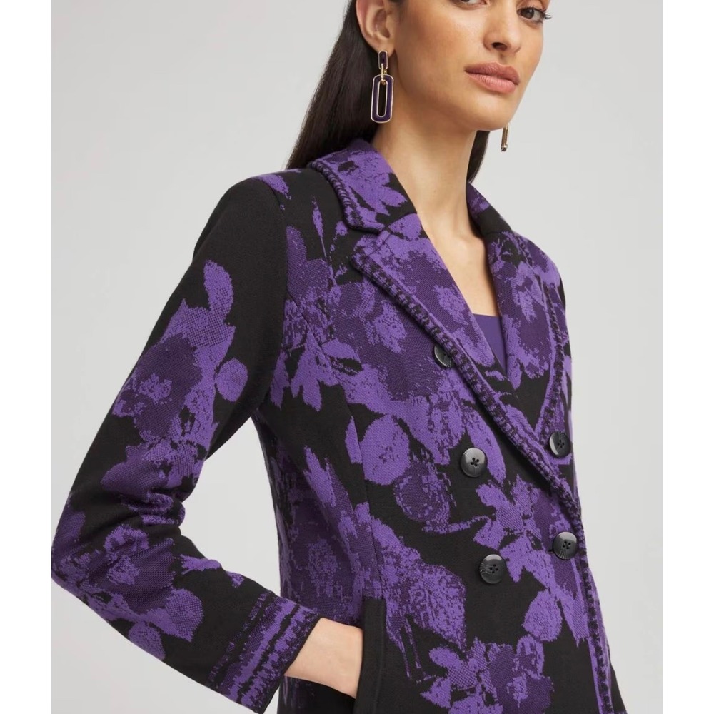 Chicos Double Breasted Knit Blazer‎ Cardigan Jacket Women's 2 Floral - Picture 10 of 10